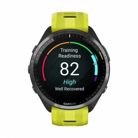 Смарт-годинник Garmin Forerunner 965 Carbon Grey DLC Titanium Bezel з чорним корпусом та Amp Yellow/Black силіконовим ремінцем