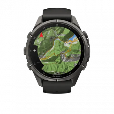 Смарт-годинник Garmin Fenix 9 Pro - inReach, 43мм Carbon Gray DLC Titanium з Black/Pebble Grey чорним/темно-сірим силіконовим ремінцем