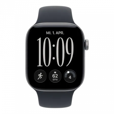 Apple Watch Series 12 GPS 46mm Space Gray Aluminum Case with Navy Blue Sport Band S/M (MJEH4)