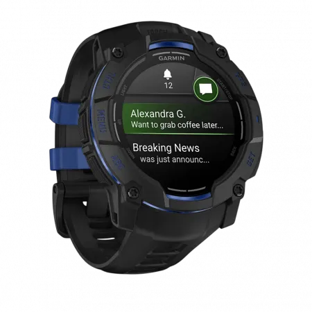 Смарт-годинник Garmin Instinct 3 50 мм, AMOLED Black чорний з Black/Bolt Blue чорним/синім силіконовим ремінцем