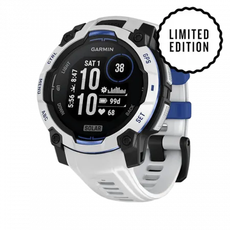 Смарт-годинник Garmin Instinct 3 45 мм, Solar Whitestone білий з Whitestone/Bolt Blue білим/синім силіконовим ремінцем