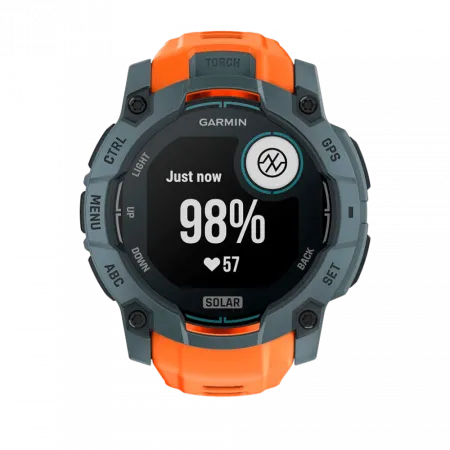 Смарт-годинник Garmin Instinct 3 50 мм, Solar Twilight сірий з Solstice помаранчевим силіконовим ремінцем