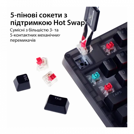 Клавіатура механічна HyperX Alloy Origins 2 65key, Red, USB-A, Hot-Swap, EN/UA, RGB, чорний