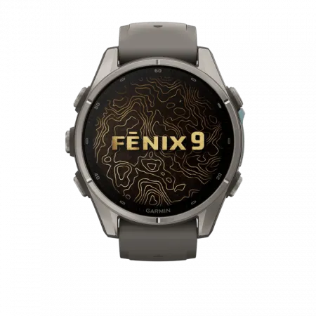 Смарт-годинник Garmin Fenix 9 43мм, Titanium з Pebble Gray темно-сірим силіконовим ремінцем