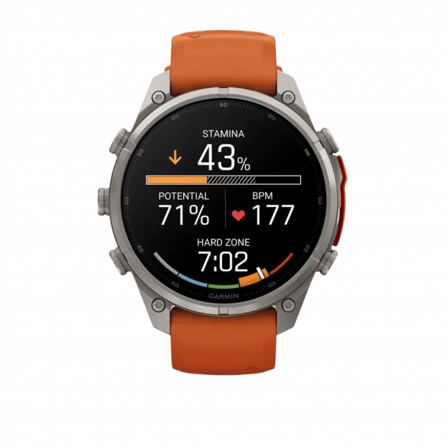 Смарт-годинник Garmin Fenix 9 Pro - inReach, 47мм Titanium з Autumn Orange/Spark Orange помаранчевим силіконовим ремінцем