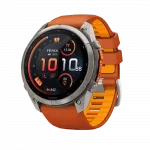 Смарт-годинник Garmin Fenix 9 Pro - inReach, 51мм Titanium з Autumn Orange/Spark Orange помаранчевим силіконовим ремінцем