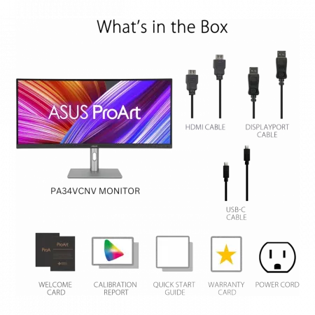 Монітор Asus 34.1" ProArt PA34VCNV 2xHDMI, 2xDP, USB-C, 2xUSB, RJ-45, MM, IPS, 3440x1440, 21:9, sRGB 100%, CURVED, AdaptiveSync, HAS, HDR10