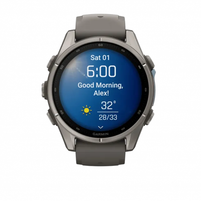 Смарт-годинник Garmin Fenix 9 43мм, Titanium з Pebble Gray темно-сірим силіконовим ремінцем