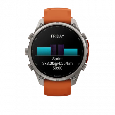 Смарт-годинник Garmin Fenix 9 Pro - inReach, 47мм Titanium з Autumn Orange/Spark Orange помаранчевим силіконовим ремінцем
