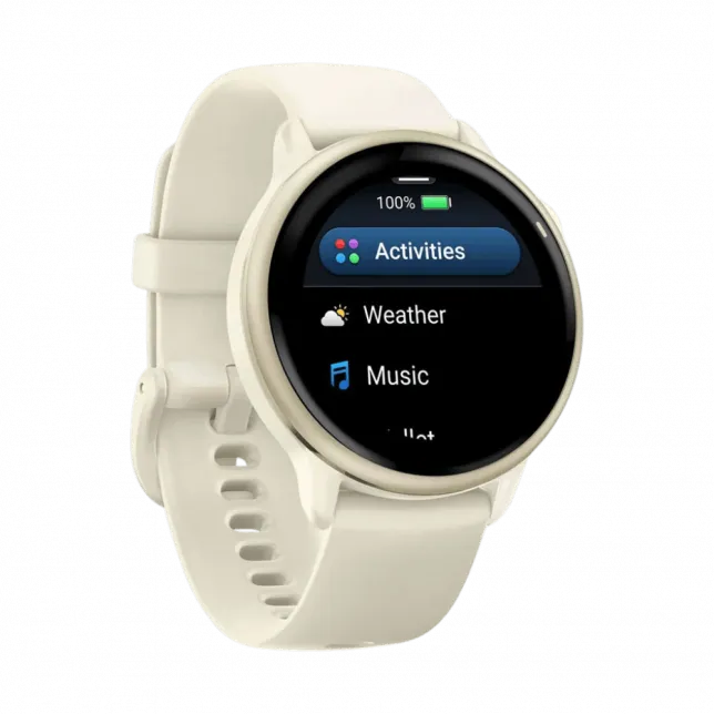 Смарт-годинник Garmin Vivoactive 6 Lunar Gold з Bone білим силіконовим ремінцем