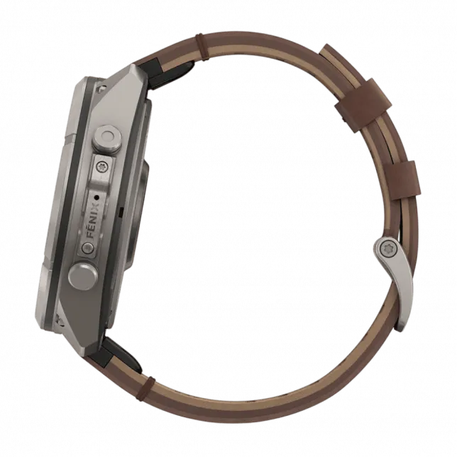 Смарт-годинник Garmin Fenix 9 Pro - inReach, 51мм Titanium з Walnut коричневим шкіряним ремінцем
