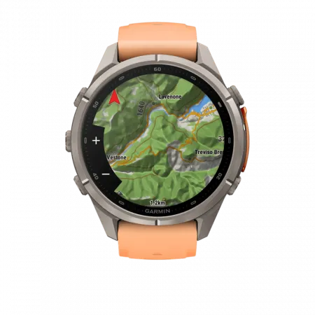 Смарт-годинник Garmin Fenix 9 Pro - inReach, 43мм Titanium з Shell Pink/Autumn Orange рожевим/помаранчевим силіконовим ремінцем