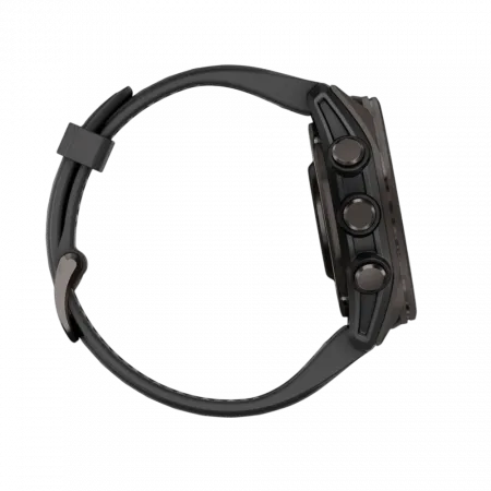 Смарт-годинник Garmin Fenix 8 43мм, AMOLED Sapphire, Carbon Grey DLC Titanium з Black/Pebble Grey чорним силіконовим ремінцем