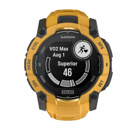 Смарт-годинник Garmin Instinct 3 50 мм, Solar Sunburst помаранчевий з Sunburst/Grey помаранчевим/сірим силіконовим ремінцем