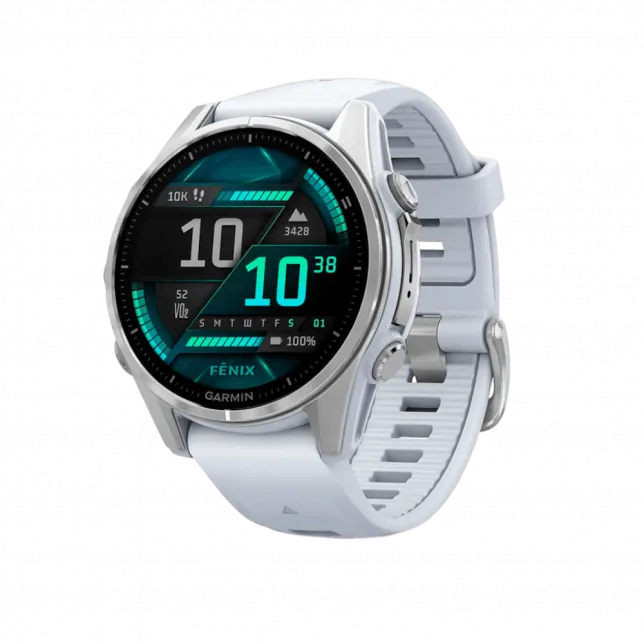 Смарт-годинник Garmin Fenix 8 43мм, AMOLED Silver з Whitestone білим силіконовим ремінцем