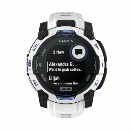 Смарт-годинник Garmin Instinct 3 45 мм, Solar Whitestone білий з Whitestone/Bolt Blue білим/синім силіконовим ремінцем
