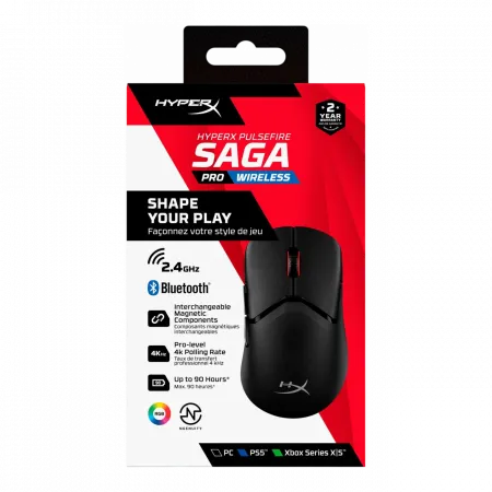 Миша HyperX Pulsefire SAGA PRO, RGB, USB-A/WL/BT, чорний