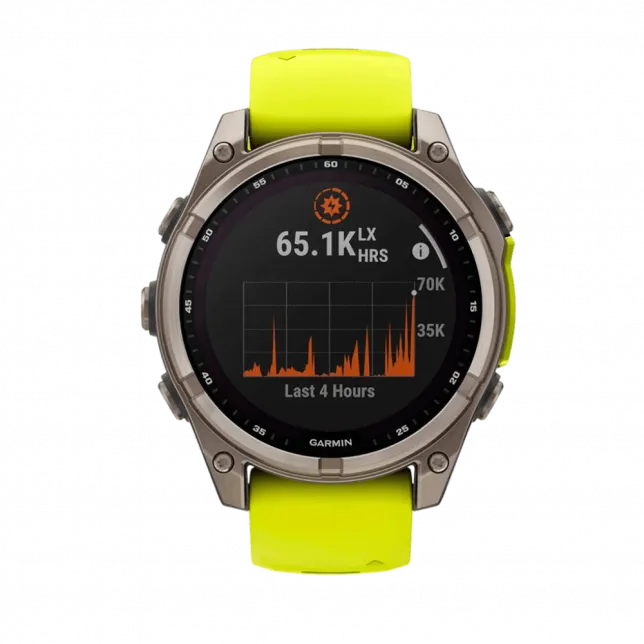 Смарт-годинник Garmin Fenix 8 47мм, Solar Sapphire, Titanium з Amp Yellow/Graphite жовтим силіконовим ремінцем