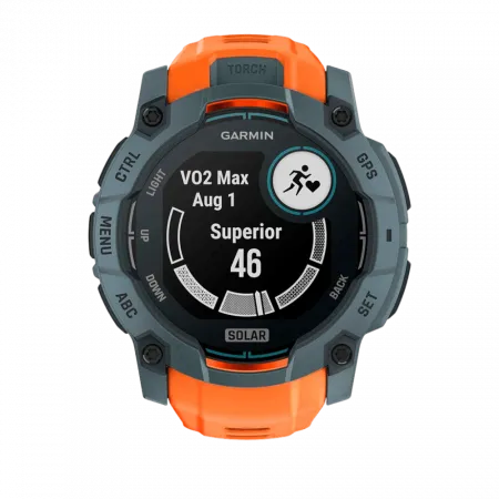 Смарт-годинник Garmin Instinct 3 50 мм, Solar Twilight сірий з Solstice помаранчевим силіконовим ремінцем