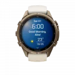 Смарт-годинник Garmin Fenix 9 Pro 43мм, Autumn Gold Titanium з Cream/French Grey бежевим силіконовим ремінцем
