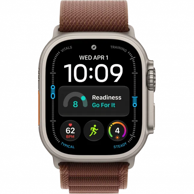 Apple Watch Ultra 4 GPS + LTE 49mm Natural Titanium Case with Burgundy Alpine Loop - Medium (MJCR4+MK7E4)