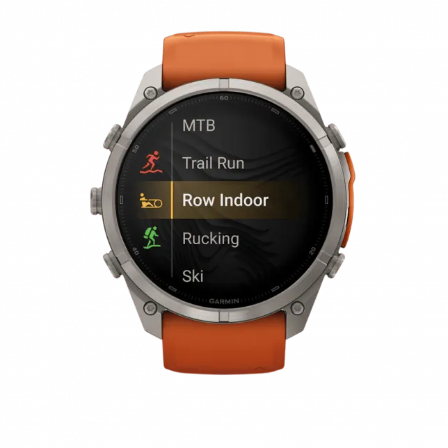 Смарт-годинник Garmin Fenix 9 Pro - inReach, 51мм Titanium з Autumn Orange/Spark Orange помаранчевим силіконовим ремінцем