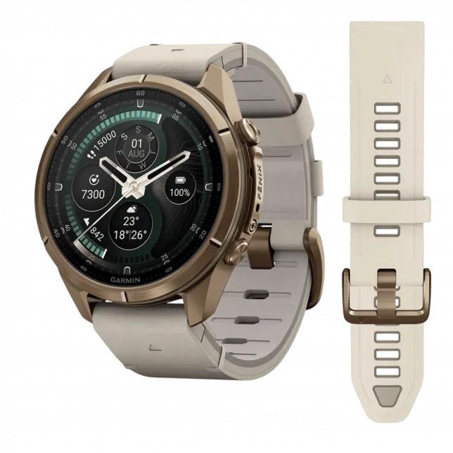 Смарт-годинник Garmin Fenix 9 Pro - inReach, 43мм Autumn Gold Titanium з Bone бежевим шкіряним ремінцем