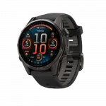 Смарт-годинник Garmin Fenix 8 43мм, AMOLED Sapphire, Carbon Grey DLC Titanium з Black/Pebble Grey чорним силіконовим ремінцем