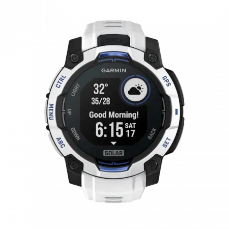 Смарт-годинник Garmin Instinct 3 45 мм, Solar Whitestone білий з Whitestone/Bolt Blue білим/синім силіконовим ремінцем