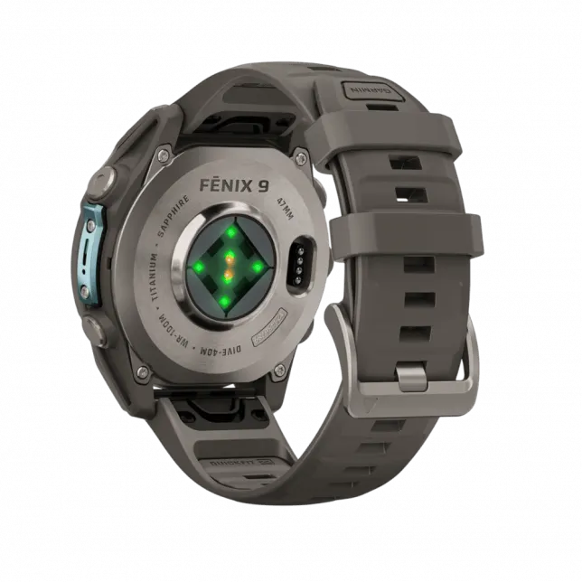 Смарт-годинник Garmin Fenix 9 47мм, Titanium з Pebble Gray темно-сірим силіконовим ремінцем