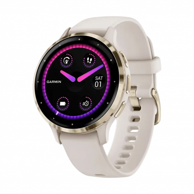 Смарт-годинник Garmin Venu 3S Soft Gold Stainless Steel Bezel з Ivory білим корпусом та силіконовим ремінцем