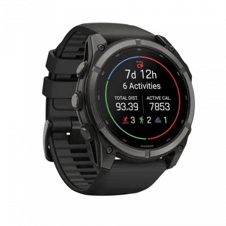 Смарт-годинник Garmin Fenix 9  51мм, Carbon Grey DLC Titanium з Black чорним силіконовим ремінцем