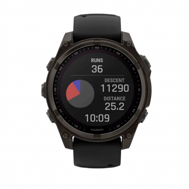 Смарт-годинник Garmin Fenix 8 47мм, Solar Sapphire, Carbon Grey DLC Titanium з Black/Pebble Grey чорним силіконовим ремінцем