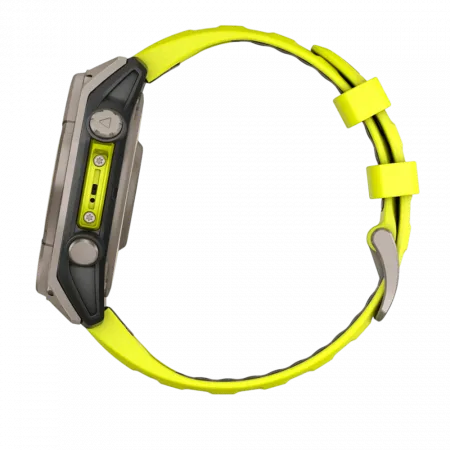 Смарт-годинник Garmin Fenix 8 47мм, Solar Sapphire, Titanium з Amp Yellow/Graphite жовтим силіконовим ремінцем