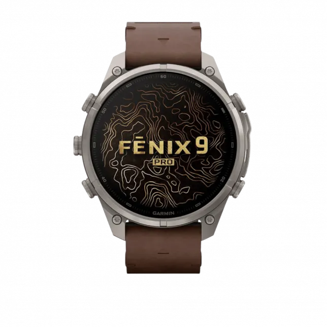 Смарт-годинник Garmin Fenix 9 Pro - inReach, 47мм Titanium з Walnut коричневим шкіряним ремінцем