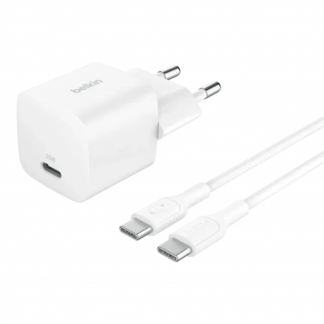 Зарядний пристрій Belkin 25W USB-С PD PPS + кабель USB-С > USB-C 1м PVC White