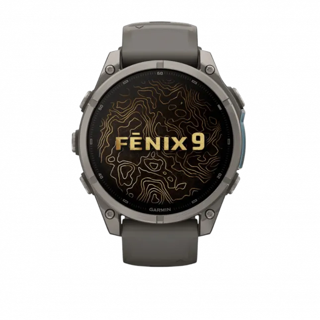 Смарт-годинник Garmin Fenix 9 47мм, Titanium з Pebble Gray темно-сірим силіконовим ремінцем