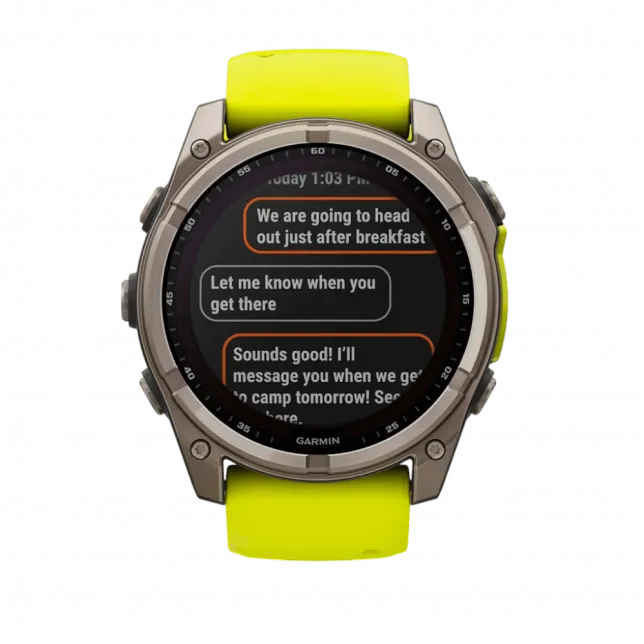 Смарт-годинник Garmin Fenix 8 51мм, Solar Sapphire, Titanium з Amp Yellow/Graphite жовтим силіконовим ремінцем