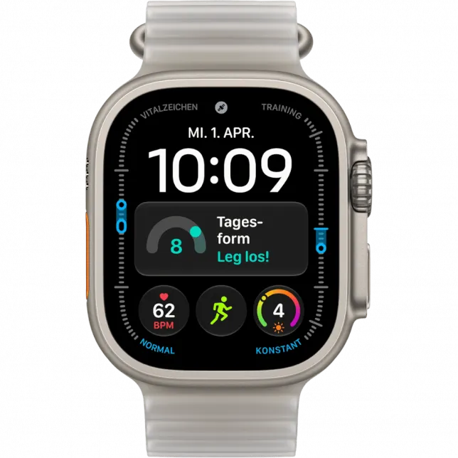 Apple Watch Ultra 4 GPS + LTE 49mm Natural Titanium Case with Translucent Gray Ocean Band (MJAD4)