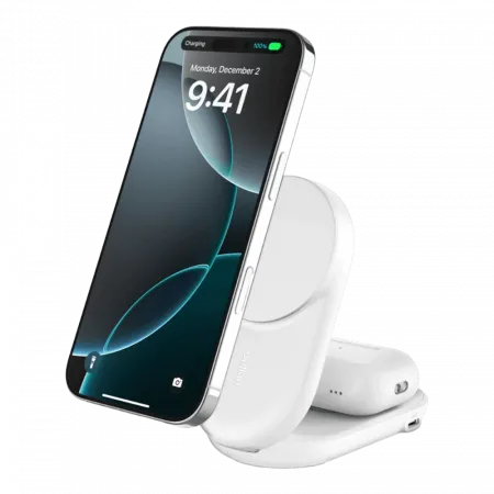 Зарядний пристрій бездротовий Belkin UltraCharge 2в1 Foldable Magnetic Charging 25W, White