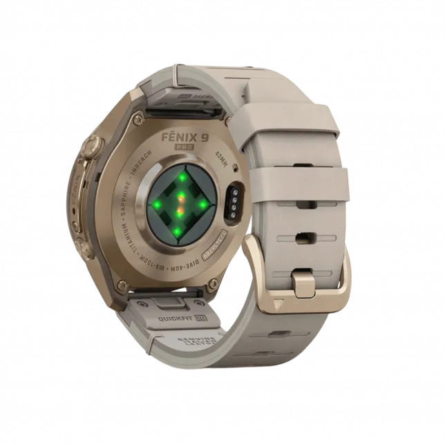 Смарт-годинник Garmin Fenix 9 Pro - inReach, 43мм Autumn Gold Titanium з Bone бежевим шкіряним ремінцем