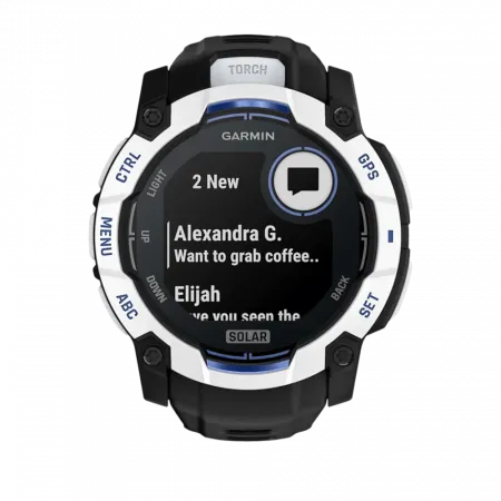 Смарт-годинник Garmin Instinct 3 50 мм, Solar Whitestone білий з Black/Bolt Blue чорним/синім силіконовим ремінцем