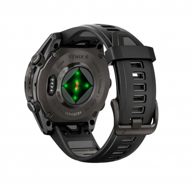 Смарт-годинник Garmin Fenix 8 43мм, AMOLED Sapphire, Carbon Grey DLC Titanium з Black/Pebble Grey чорним силіконовим ремінцем