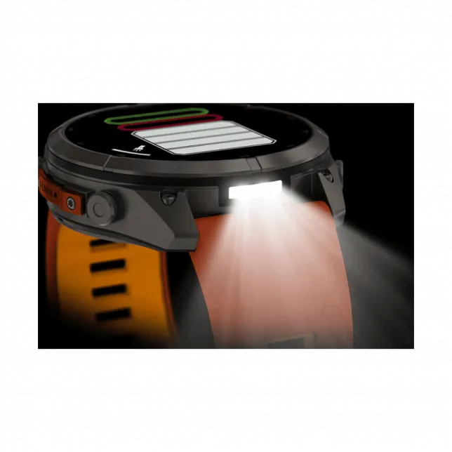 Смарт-годинник Garmin Fenix 9 Pro - inReach, 51мм Titanium з Autumn Orange/Spark Orange помаранчевим силіконовим ремінцем