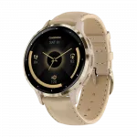 Смарт-годинник Garmin Venu 3S Soft Gold Stainless Steel Bezel з French Gray сірим корпусом та шкіряним ремінцем