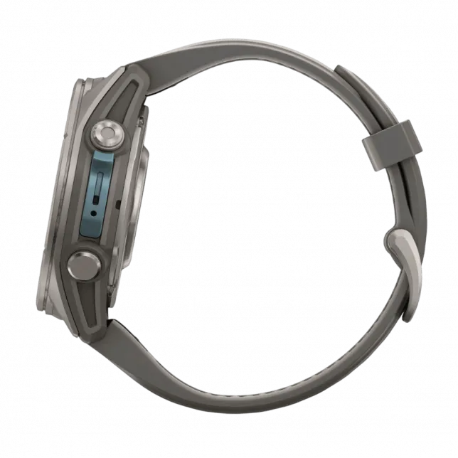 Смарт-годинник Garmin Fenix 9 43мм, Titanium з Pebble Gray темно-сірим силіконовим ремінцем