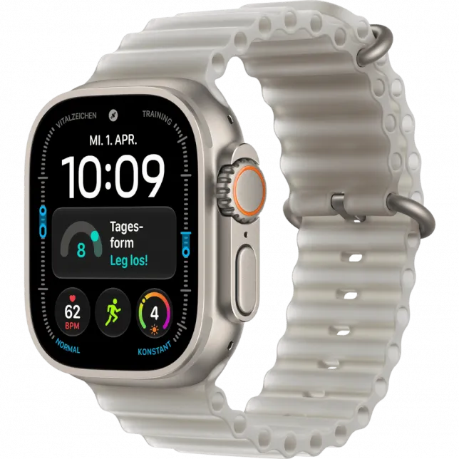 Apple Watch Ultra 4 GPS + LTE 49mm Natural Titanium Case with Translucent Gray Ocean Band (MJAD4)