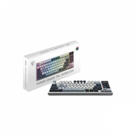 Клавіатура механічна MSI FORGE GK600 TKL W SKY UA 104key, mechanical Linear, USB-A, Wireless, Bluetooth, EN/UKR/RU, RGB, білий