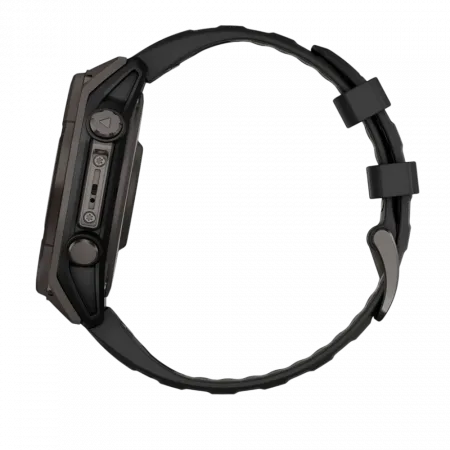 Смарт-годинник Garmin Fenix 8 47мм, Solar Sapphire, Carbon Grey DLC Titanium з Black/Pebble Grey чорним силіконовим ремінцем