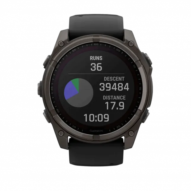 Смарт-годинник Garmin Fenix 8 51мм, Solar Sapphire, Carbon Gray DLC Titanium з Black/Pebble Gray чорним силіконовим ремінцем